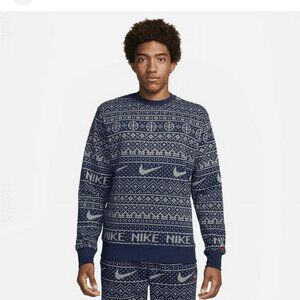 Nike Sportswear Club Mens Blue Fleece Crew-Neck Holiday Sweatshirt Size Large